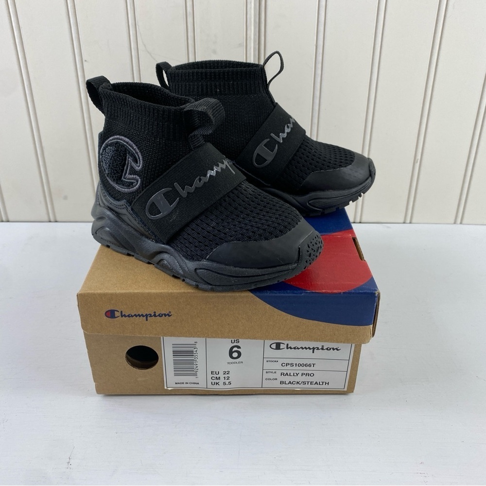 Champion Toddler Black Meloso Rally Pro Pull On Sneakers Athletic Shoes Sz 6T‎